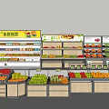 Supermarket Display Shelves With Organized Assorted Fresh Fruits And Vegetables
