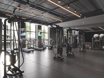 Spacious Gym Interior With Modern Fitness Equipment 3d model