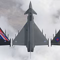 Three Fighter Jets With Unique Paint Schemes Flying In Sky 3d model