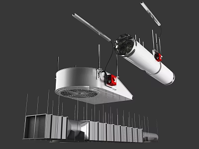 Suspended Metal Pipes With Industrial Components And Mechanical Parts In Construction 3d model