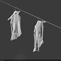 White Clothes Hanging On A Clothesline Drying Against Blue Sky Background 3d model