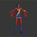 3D Superhero Character With Red Blue Yellow Costume Red Cape And Lightning Symbol