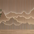Wooden Vertical Slat Background Wall With Mountain Shaped LED Light Design 3d model