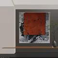 Abstract Painting Modern Art With Orange Black Gray Bold Brushstrokes And Textured Design
