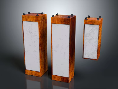 Three Piece Wooden Speakers Set With Different Sizes White Front Panels And Black Top Knobs 3d model