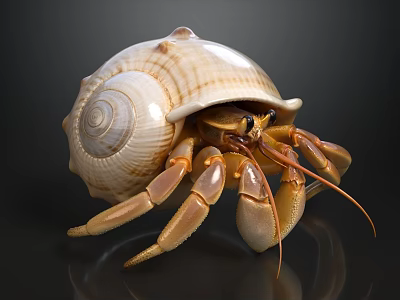 Hermit Crab With Spiral Shell On Dark Background Close Up View 3d model