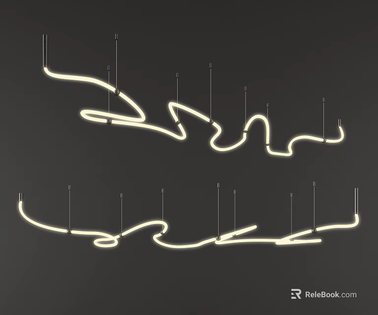 Modern Curved Pendant Lights With Hanging LED Design And Warm Glow On Dark Background 3d model 