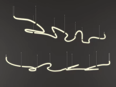 Modern Curved Pendant Lights With Hanging LED Design And Warm Glow On Dark Background 3d model