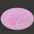 Floral Sculpture Carving On White Plate With Pink Border And Colorful Flowers
