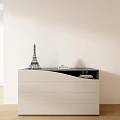 White Dresser With Eiffel Tower Model Triangular Decor And Books In Modern Interior