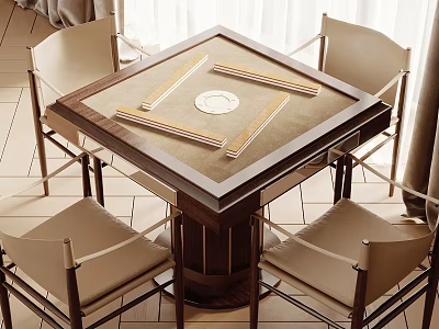 Modern Stylish Wooden Entertainment Table With Square Top And Comfortable Chairs 3d model