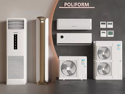 POLIFORM Various Air Conditioner Fans Including Floor Standing Wall Mounted And Outdoor Units 3d model