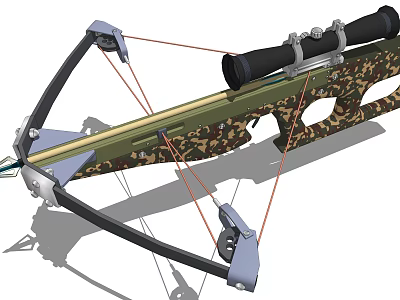 Tactical Camouflage Crossbow With Mounted Scope And Mechanical Bowstring System Design 3d model