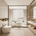 Modern Bathroom Interior With Freestanding Bathtub Toilet Vanity Mirror And Cabinets
