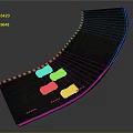 Curved Racing Track With Multiple Race Cars Yellow Guardrails And Lane Markings