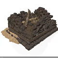 Modern Outdoor Square Brick Fire Pit Structure With Wood Log And Sand Area
