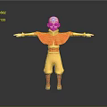 Bald Head Child With Orange Cape Yellow Pants And Red Shoes Standing With Arms Outstretched