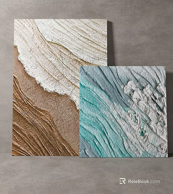 Abstract Textured Wall Art With Brown Blue Green And White Wave Patterns 3d model