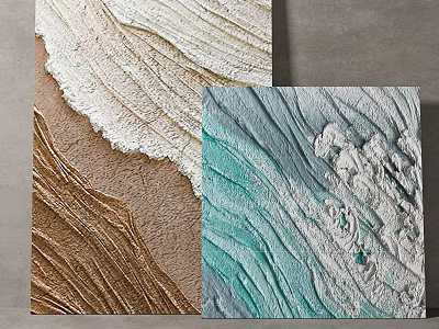 Abstract Textured Wall Art With Brown Blue Green And White Wave Patterns 3d model