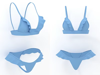 Blue Ruffled Bikini Set With Stylish Top And Bottom Swimwear Design 3d model