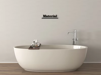 Modern White Freestanding Bathtub With Chrome Faucet And Tray On Light Neutral Wall 3d model