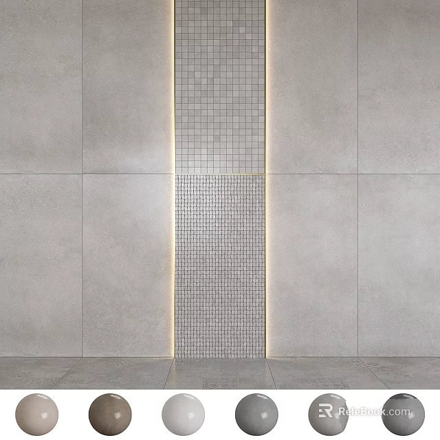 Modern Vertical Wall Component With Small Square Tiles And Light Strips On Gray Panels 3d model