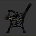 Vintage Red Wooden Bench With Black Metal Frame And Decorative Emblem Panel