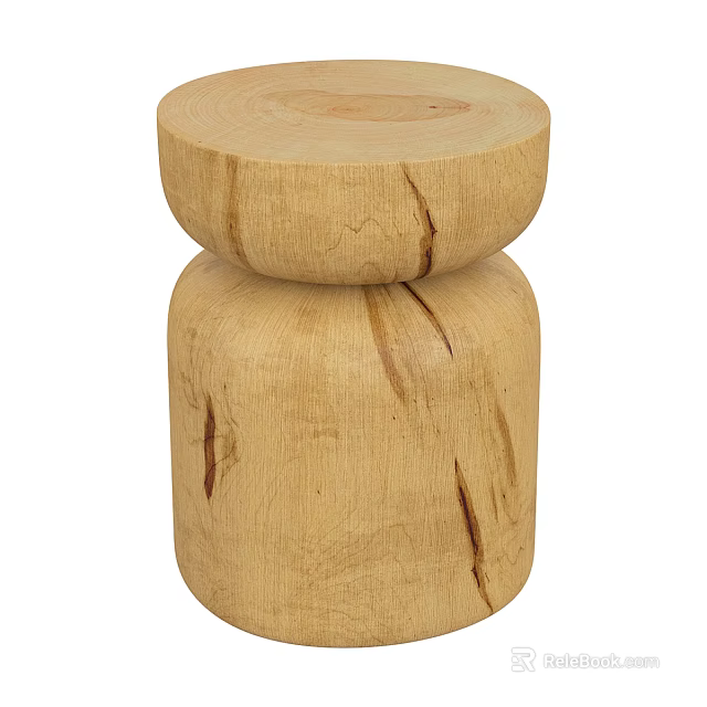 Handmade Natural Wooden Stool With Stacked Cylindrical Design And Rustic Texture 3d model 