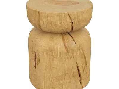 Handmade Natural Wooden Stool With Stacked Cylindrical Design And Rustic Texture 3d model