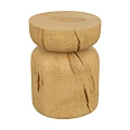 Handmade Natural Wooden Stool With Stacked Cylindrical Design And Rustic Texture