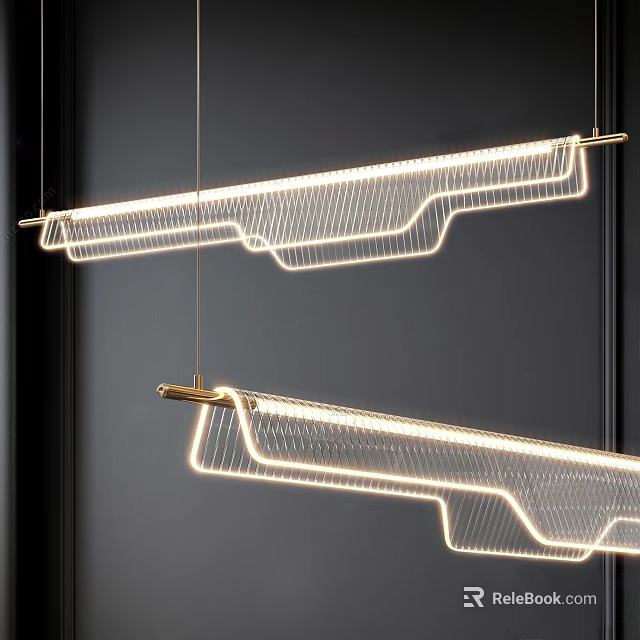 Modern Linear Chandelier With Metal Wire Frame And LED Lighting Design 3d model 