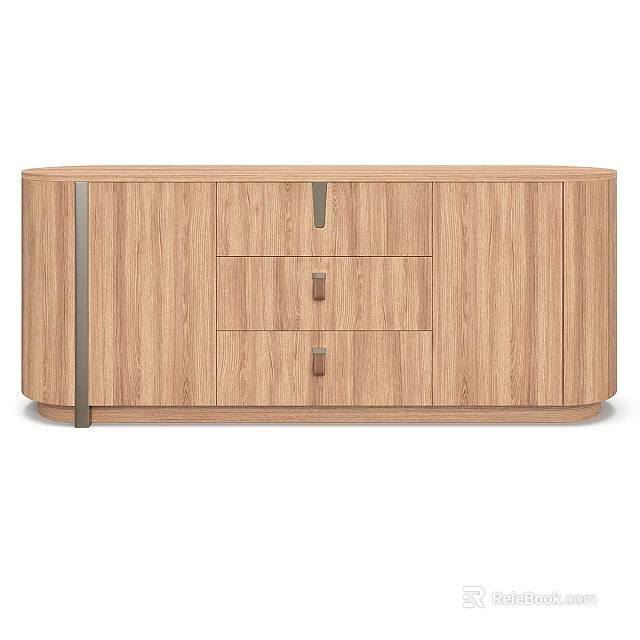 Modern Light Natural Wood TV Stand With Rounded Edges And Storage Drawers For Living Room 3d model 