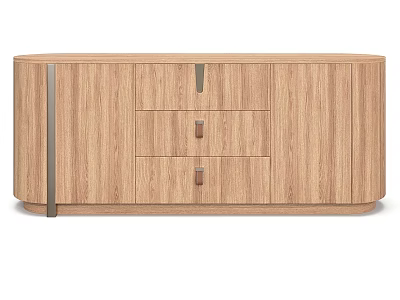 Modern Light Natural Wood TV Stand With Rounded Edges And Storage Drawers For Living Room 3d model
