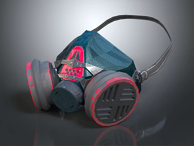 Fire Equipment Gas Mask With Green Red Protective Design And Filter Canisters 3d model