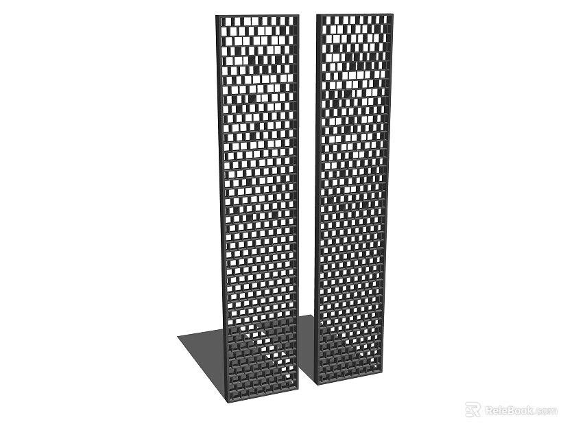 Modern Black Room Dividers With Perforated Square Pattern And Vertical Design 3d model 