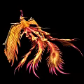 Mythical Flying Phoenix Creature With Flaming Red Gold Feathers And Spread Wings In Dynamic Flight