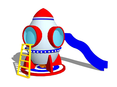 Rocket Shaped Playground Equipment With Blue Slide Yellow Ladder And White Red Decor 3d model