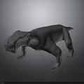 3D Model of Prehistoric Reptile Creature in Gray Standing Pose With Detailed Teeth And Claws
