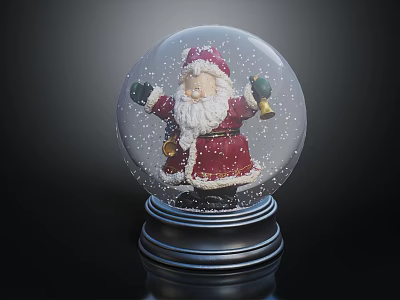 Christmas Decorative Ornament Set With Santa Claus Snow Globe Bells Snowflakes And Silver Base 3d model