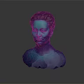 Woman Bust Sculpture In Blue Purple Hue With Reflective Surface On Dark Background
