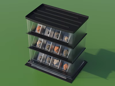 Multi Layer Retail Display Shelf With Transparent Acrylic Panels And Black Frame Design 3d model