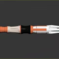 Modern Futuristic Sci-Fi Weapon with Orange White Black Silver Sleek Design and Glowing Green Part