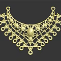Elegant Gold Necklace with Intricate Filigree Design and Central Gemstone Accent