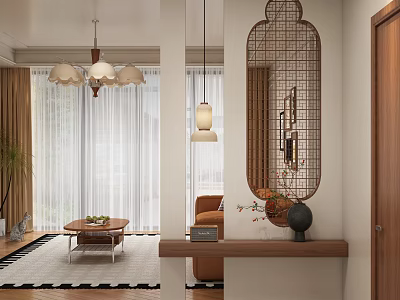 Stylish Entryway Hallway Interior Design With Decorative Mirror Console Table And Chandelier 3d model