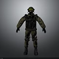 Military Soldier In Camouflage Uniform With Helmet Goggles And Tactical Gear