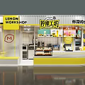 Lemon Workshop Milk Tea Shop With Yellow And White Design Transparent Glass Counter Display Area
