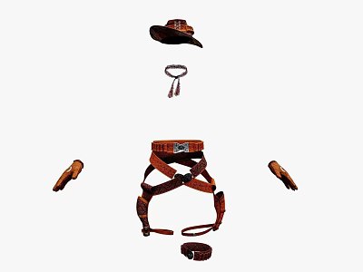 Stylish Western Style Clothes With Brown Hat Leather Belt Gloves And Small Pouch 3d model