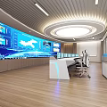 Modern Control Room With Large Screens Displaying Data Charts Control Desk Office Chairs And Lighting
