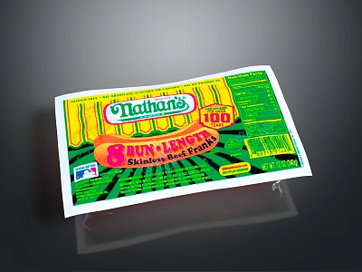 Nathan's 8 Fun Length Skinless Hot Dogs Package With Colorful Box Design 3d model