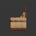 Classical Ornate Upholstered Sofa With Carved Wooden Frame And Patterned Cushions